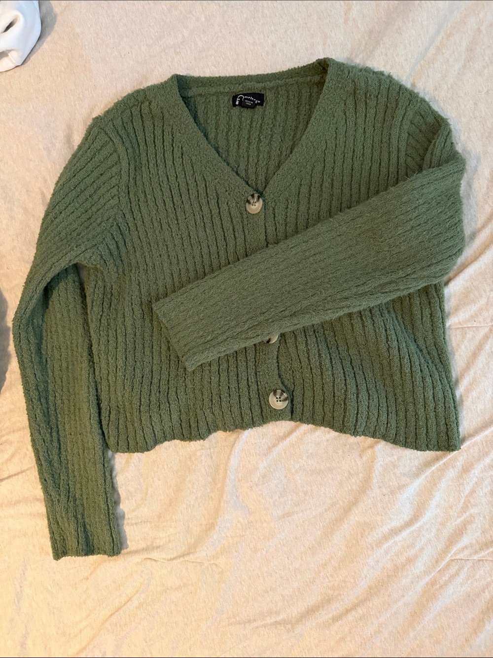 Fuzzy Olive Green V-Neck Button Cardigan Sweater
